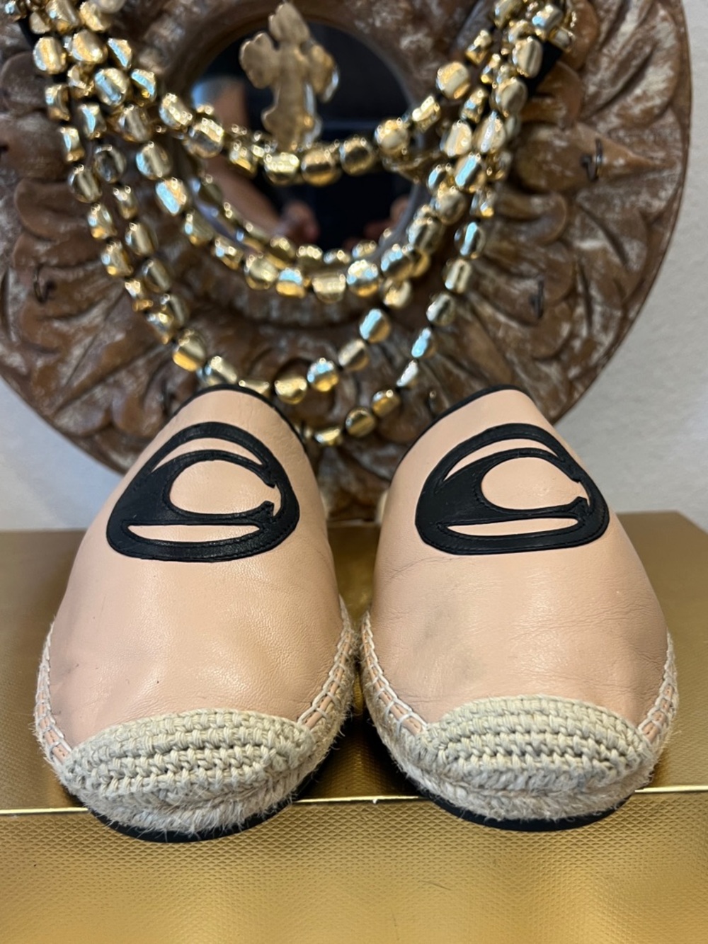 Coach Blush Pink Leather Espadrille Flats with Black Logo